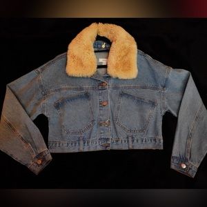 Crop fur trim denim jacket